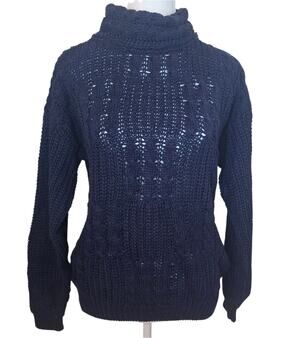 VTG Ashleigh Morgan Navy Cable Knit Sweater Womens Medium Turtleneck Coastal